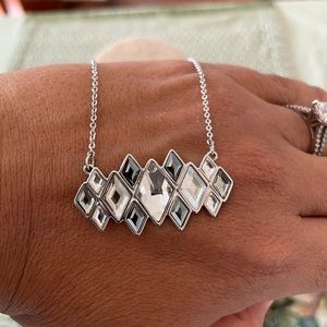 Checkered Necklace, Rhodium Plated